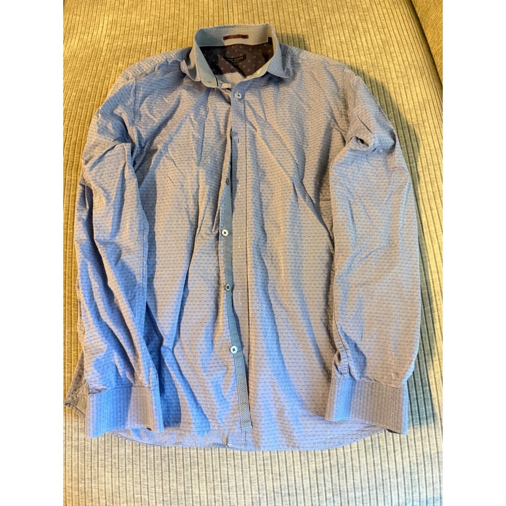 Ted Baker London Mens Blue Geometric Cotton Button Down Shirt Size 4 Large